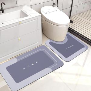 Housego Absorbent Bath Mat, Quick Dry Bath Rug, Non-Slip, 2PCS, Blue, 2 Pieces