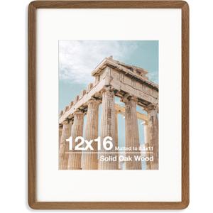 12x16 Picture Frame | Solid Oak Wood 12x16 Poster Frame | 12x16 Picture Frame With Mat For 8.5x11 | Tempered Glass And Hanging Hardware Included | 16 By 12 Picture Frame Wood (Walnut, 1 Pack)