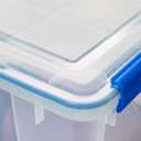 IRIS USA WeatherPro 74 Qt Storage Bins with Lids, 3 Pack, BPA-Free Plastic Gasket Box with Tight Latch and Seal, Stackable Nestable Tote Tub - Clear/Blue