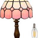 Table Lamp Tiffany-Style 8 Inch Mediterranean Series Stained Glass Lampshades Small Bedside Lamp Reading Antique Desk Light Livingroom Bedroom Office Vintage Art De(Color:Pink)