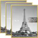 upsimples 16x20 Picture Frame Gold 3 Pack, Scratch-Proof Poster Frames 16 x 20 for Photo Gallery - Slide-In Strips, Horizontal or Vertical Wall Mounting
