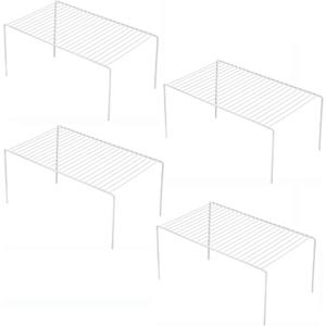 iPEGTOP Set of 4 Kitchen Cupboard Organiser Shelf, Small Size 10.6 x 5.1 Inch Freezer Cabinet Organization Storage Shelf Wire Rack, Steel Metal Shelves for Fridge Pantries Countertops Utensils -White