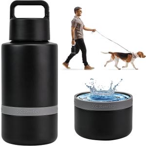 KEWIXY Insulated Dog Water Bottle with Travel Bowl, Portable Water Bottle Dispenser, Accessories for Road Trip, Hiking, Camping, Outdoor, Leak-Proof, Detachable (Black)