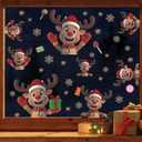 Christmas Window Clings Reindeer, Xmas Elk Wall Decals, Christmas Reindeer Wall Stickers, Xmas Snowflake Window Stickers, Xmas Candy Giftbox Wallpaper for Party Home Living Room Bedroom