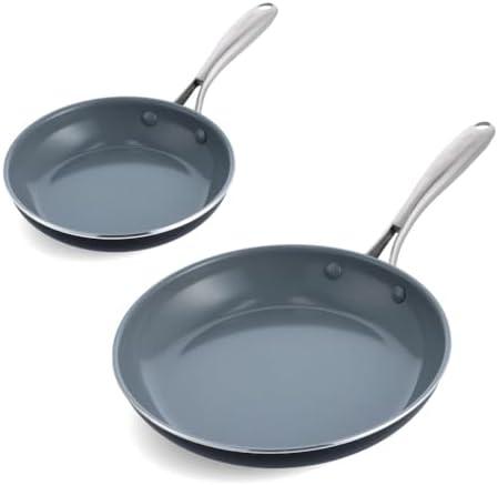 GreenPan Swift Healthy Ceramic Nonstick, 8" and 10" Frying Pan Skillet Set, Stainless Steel Handles, PFAS-Free, Dishwasher Safe, Oven Safe, Black