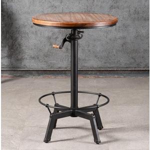 33.5-39.4 Inch Tall Industrial Bar Table-Adjustable Bar Height Bistro Whiskey Pub Table-23.7" Dia Swivel Round Wood Top Metal Base-Easily Adjusts by Crank Handle, H:34"-40"