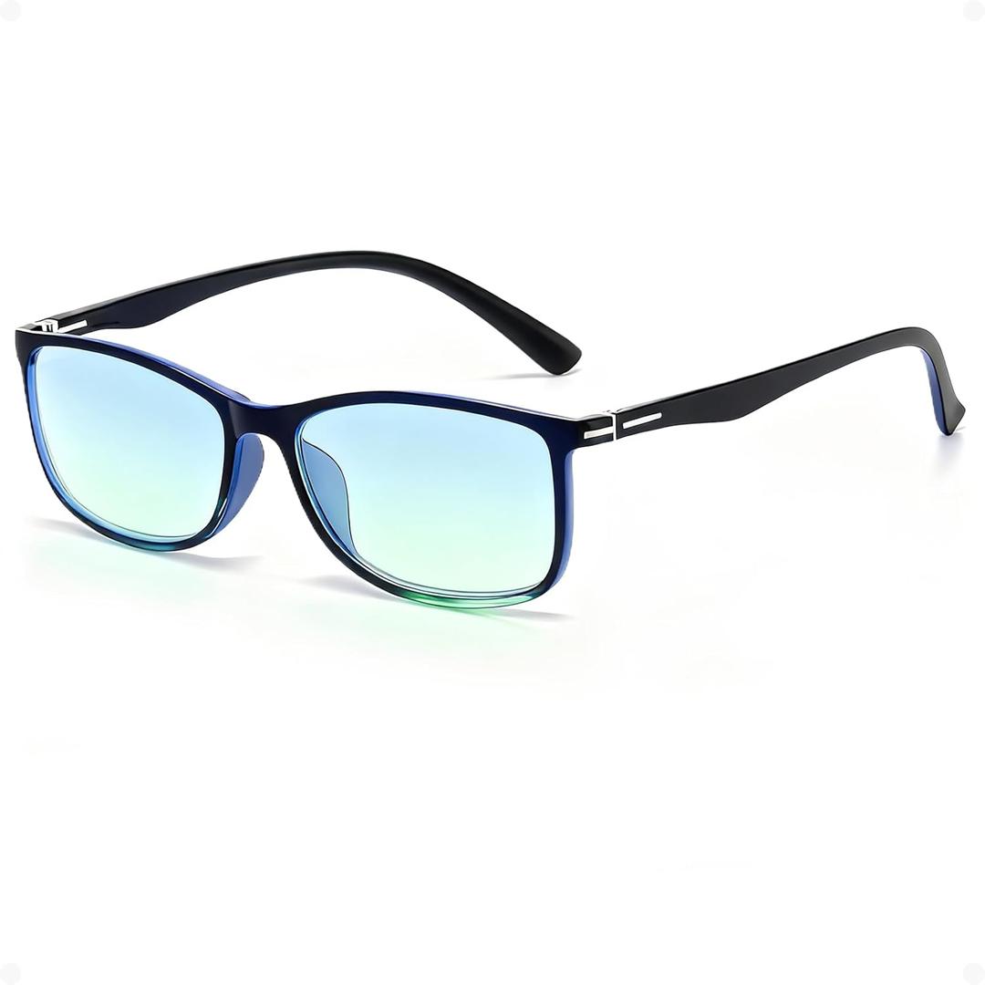 Color Blind Glasses for Men, Red-Green Color Blindness Vision Correction & Enhancement Eyewear (Black Frame - Navy Temple)