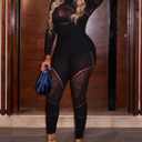 Ophestin Sexy 2 Piece Club Outfits for Women Hollow Out Bodycon Bodysuit with Leggings Sexy Jumpsuits for Going Out (Black, L)