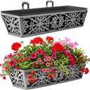 2 Pack 24 Inch Window Boxes Planter for Outdoor Plants Deck Railing Planters Box with Adjustable Brackets for Porch Fence Balcony Hanging Flower Baskets with Non-Woven Fabric Liner for Garden Decor
