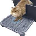 Elevated Litter Box Ramp/Steps for Kittens & Old Cats, 19.7"x15.8"x3.6",Washable Litter Catcher Stairs for Automatic Litter Box,XL Double Layer Cat Litter Mat with Filter,Easy to Clean(Grey)