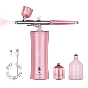 Hiseeyo Airbrush, Upgraded Airbrush Kit with Compressor&rRechargeable Portable Cordless Air Brush Nail Machine, Airbrush Gun Set for Nail Art, Cake Decor, Makeup, Barber, Model Painting (Stlye-Pink)