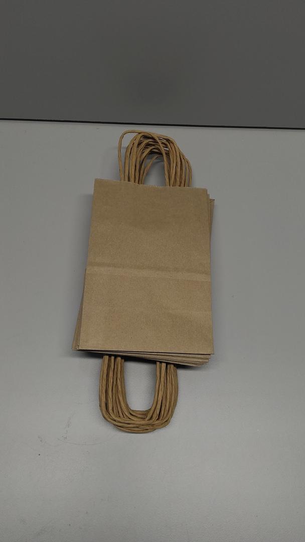 5.25x3.25x8.25 Inch Small Plain Brown Kraft Paper Bags with Handles Bulk 19 Pack