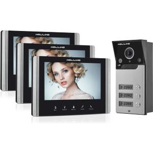 Wired Video Intercom System, 7 Inch Ring Video Doorbell with IR Night Vision Support Remote Unlock, Dual-Way Intercom for Villa House Office Apartment with 1-Camera and 3-Monitor