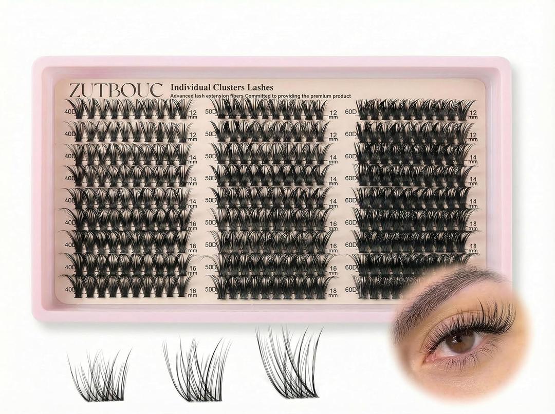 2 x Lash Clusters 300PCS D-roll Natural Lashes Clusters 40D/50D/60D Wispy Lash Cluster 12-14-16-18mm Lashes Cluster Reusable Eyelash Cluster Suitable for DIY Clusters Eyelash Extensions