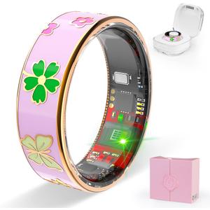 Govllfoz Smart Ring Men & Women Ring Sleep Tracker Pedometer Long Battery Life No Subscription Fee, IP68 Waterproof (Pink, 6)