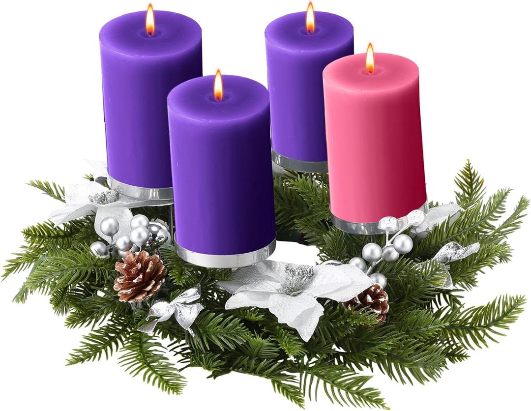 17 Inch Christmas Advent Wreath Candle Holder and Holiday Wreath Centerpiece Decor Table Decoration 4 Candle Holders Artificial for Christmas Season, Candles Not Included (Stylish Color)