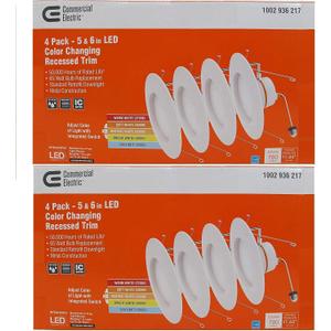 Commercial Electric 5/6 in White Integrated LED Energy Star Color Changing Recessed Trim Downlight 8 Pack