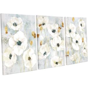 Neutral Floral Wall Art Set Of 3 Textured Flowers Painting Canvas Prints Aesthetic Botanical Wall Decor Nature Pictures Living Room Bedroom Bathroom 16"x24"x3pcs (Beige)