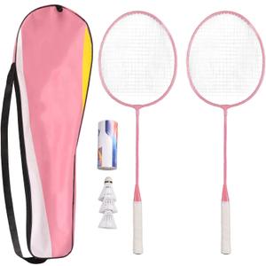 Badminton Rackets Set of 2, 2 Player Badminton Racquets Set with 2 Rackets, 3 Nylon Shuttlecocks, Storage Bag, for Beginners Outdoor Backyard Games, Lightweight, Pink, One Size