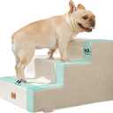 Made4Pets Dog Stairs for Small Dogs, Extra Wide Dog Steps for Bed Couch Sofa and Chair, 35D Foam Pet Steps for Small Dogs and Cats(Up to 40lbs), Non-Slip Bottom Pet Stairs, Beige, 3 Steps