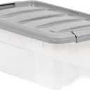 Amazon Basics Plastic Storage Containers with Secure Latching Lids, Stackable Organization Bins for Organizing, Clear/Grey, 12 Quart, Set of 6