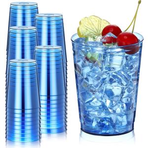 Minatee 100 Count Plastic Cups Disposable Fancy Cups Heavy Duty Wine Cocktail Glasses for Mother's Day, Wedding, Graduation, and Birthday Party Plastic Drinking Tumblers(Blue,10 oz)
