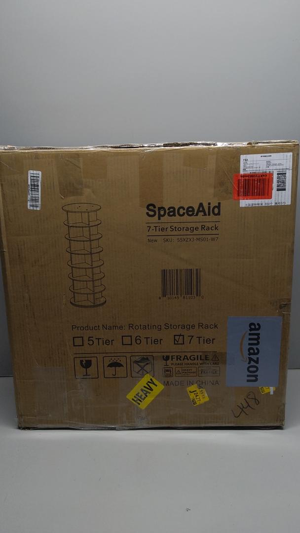 SpaceAid 7 Tier Rotating Shoe Rack Tower, Spinning Shoe Display Lazy Susan, Revolving 360 Shoe Rack Storage Round Carousel, Vertical Handbag Rotate Shoes Closet Organization (7-Tier White)