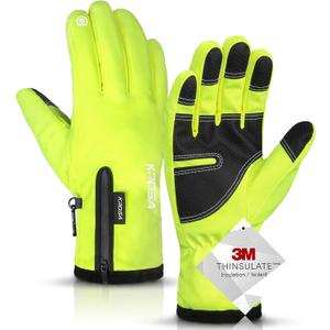 -10 Winter Gloves Men Women & Kids, 5-Layer Waterproof Gloves for Cold Weather, Snow Ski Gloves with 10 Touchscreen Fingers (Medium, Lemon Lime)