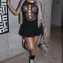 Buitifo Woman Nylon Lingerie Bodysuit Fishnet Bodystocking Sexy Tights Rave Outfits(BlackV,M) (Black)