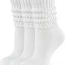 CLOSEMATE Womens Scrunch Crew Socks Retro Soft Cotton Cozy Slouchy Socks for Sneakers Boot 3 Pairs (White)