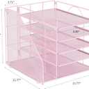 LEKETREE Desk Organizers and Accessories, 5-Tier Paper Letter Tray Organizer with File Holder, Desktop Organizer for Office Supplies (Pink)