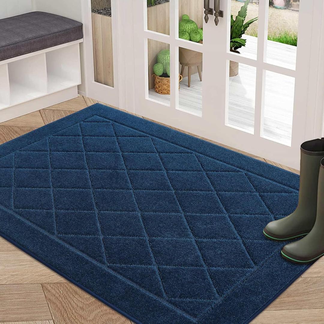 BEQHAUSE Dirt Trapper Door Mat 32" x 48", Doormat Non-Slip Entryway Rugs Washable, Dog Door Mat Stain Resistant and Absorbent Welcome Floor Mat for Front Back Door, Muddy Wet Shoes & Paws, Navy Blue