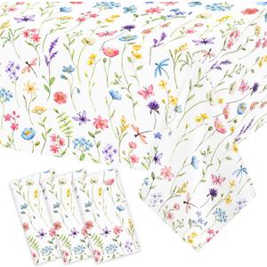 Homanu 3 Pack Wildflower Party Decorations Tablecloths, Large Size 54 X 108 Inch Rectangle Floral Tablecloth Plastic Table Cover for Birthday Party Baby Shower Decorations
