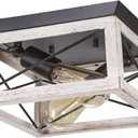 Luupyia 2Light Farmhouse Ceiling Light Fixture Semi Flush Mount, White Ceiling Light Rectangle Rustic Lighting Farmhouse Hallway Lights Fixtures Foyer Lighting for Entryway.