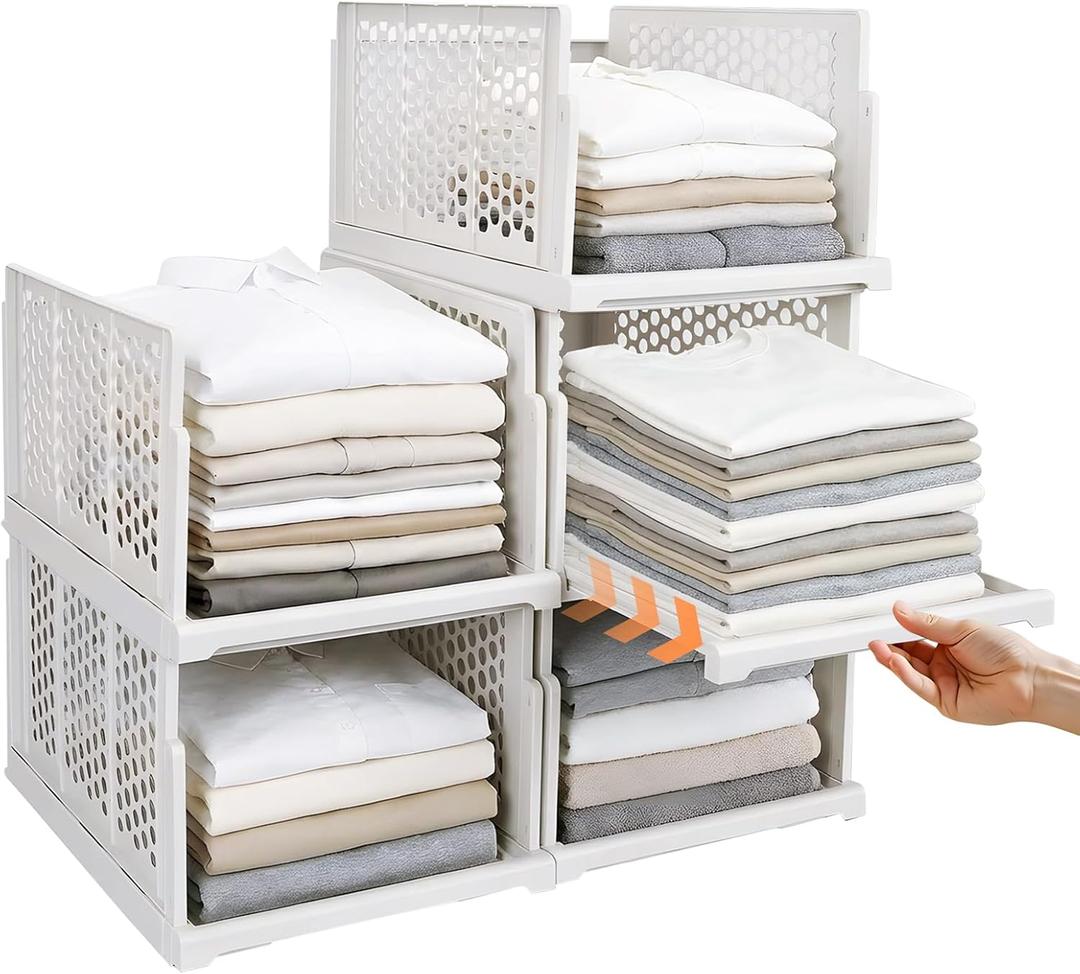 2026 Upgraded Closet Organizers and Storage, 5 Pack Pull-Out Wardrobe Bins, Smooth Sliding Stackable Closet Drawers, Reinforced Anti-Tipping Foldable Storage Containers for Bedroom Office