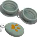 Collapsible Dog Bowls, 2-in-1 Silicone Pet Food and Water Bowl with Carabiner, Portable Double Compartment Dish for Travel, Camping, Hiking Puppy Essentials (Green)