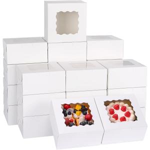 Moretoes 80pcs 6x6x3 Inches Bakery Boxes, Cookie Boxes with Window, Small Treat Containers for Pastries, Chocolate Covered Strawberries, Macarons, Cupcakes, Goodies, Donuts,White