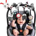 Car Seat Toys for Babies, 0-6 Months Stroller Activity Black White Baby Spiral Plush Toys Newborn High Contrast Sensory Carseat Toys with 4 Pendants Hanging Boys Girls Gift