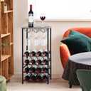 OYEAL Wine Bottle Holder, Wine Rack Freestanding Floor with Glass Holder Rack, Wood Tabletop & 16 Bottles Holder, Wine Liquor Cabinet Bar for Home Kitchen, Dining Living Room, Gray Oak