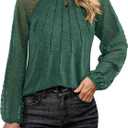 KIRUNDO Womens Tops 2025 Trendy Spring Lace Long Sleeve Dressy Casual Blouses Pleated Business Work Shirts Clothing(Green, Small) (Green, S)