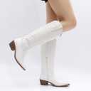 GLOBALWIN Women's Knee High Long Pointed Toe Western Cowboy Boots For Women (White)