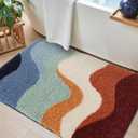 DEXI Bathroom Rug Washable, 24x43 Non Slip Bath Large Mat Absorbent, Soft Plush Microfiber Bathmat Quick Dry for Shower Floor, Colorful