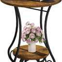 Side Table,Small Round End Table with Lower Shelf for Small Spaces, Portable Couch Sofa Coffee Table,Bedside Nightstand Table with Metal Frame,Retro Accent Drink Table for Living Room Bedroom Balcony