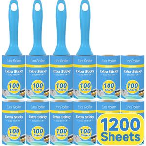 Swihauk 1200 Sheets Extra Sticky Lint Rollers for Pet Hair, Easy Spiral Tear Lint Roller for Clothes with Ergonomic Handle, Multipurpose Lint Remover for Furniture, Carpet, Car Seat