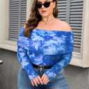 ZAFUL Women's Sexy Off The Shoulder Mesh Tops Sheer Stretchy Shirts Party Going Out Blouse (Blue, S)