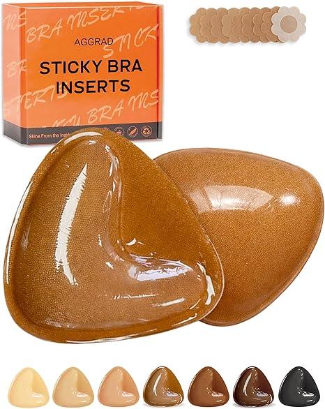 Double Sided Sticky Bra Inserts, Ultra Instant Volume, Push Up Adhesive Bra Pads, Caramel Brown Large