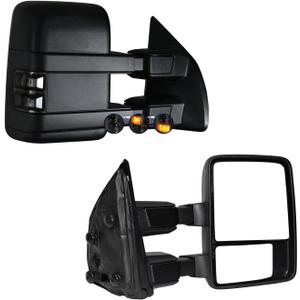 AERDM Towing Mirrors Fit for 1999-2016 Ford F250 F350 F450 F550 Super Duty Side Mirrors with Smoked Turn Signal Light Manual Adjustable glass Telescoping Folding view mirrors Pair Set Black