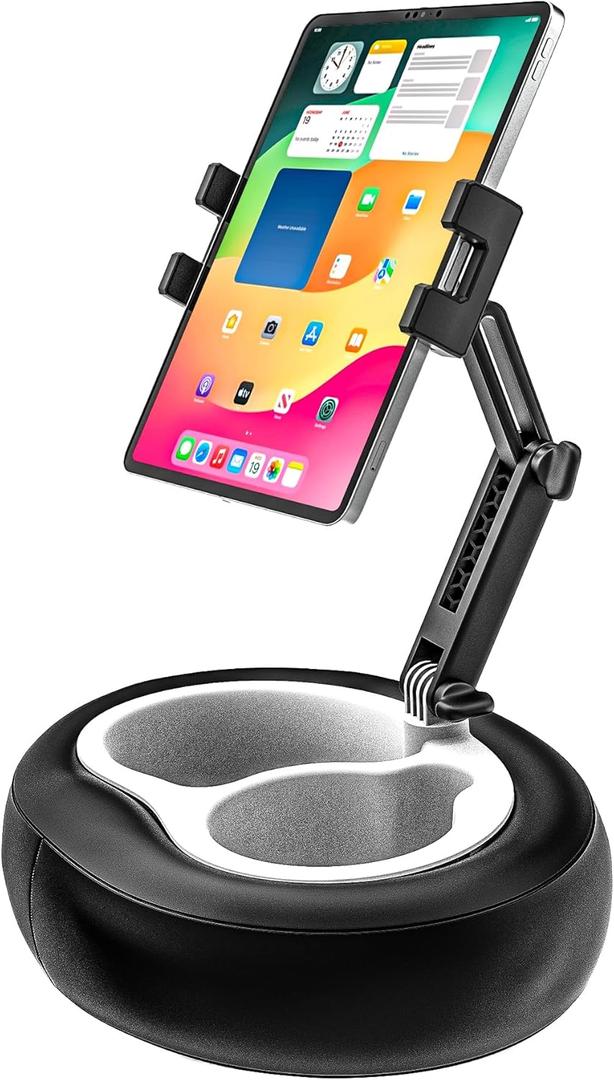 Pillow Tablet Holder Mount, Tablet Pillow Stand for Bed Lap Sofa with Adjustable Arm for Tablets & Phones 4-13", iPad Pro Air Mini, Kindle, Galaxy Tab, iPhone (Soft Leather Material, Black)