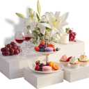 4 Pcs Buffet Risers, Wood Food Riser Dessert Display Stand for Party Wood Cupcake Stands Nesting Box for Display (Vinatge) (Vintage White)