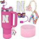 LA KEN DU Use for Stanley Cup Accessories Charms 40oz 30oz,Compatible with Stanley Cup Letter Charms for Handle Silicone Boot,Straw Cover Topper & Sticker Pack of 3